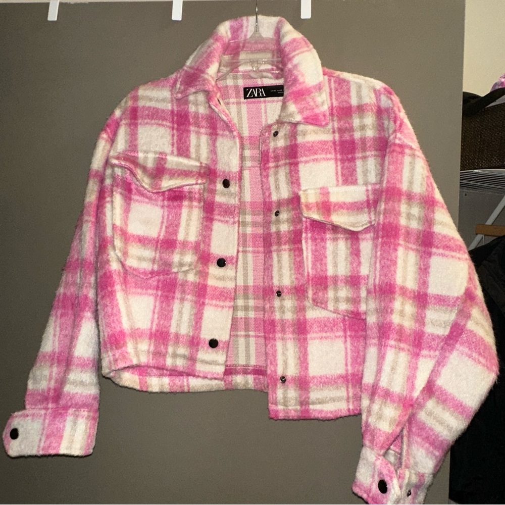 Zara Cropped Pink Plaid Jacket